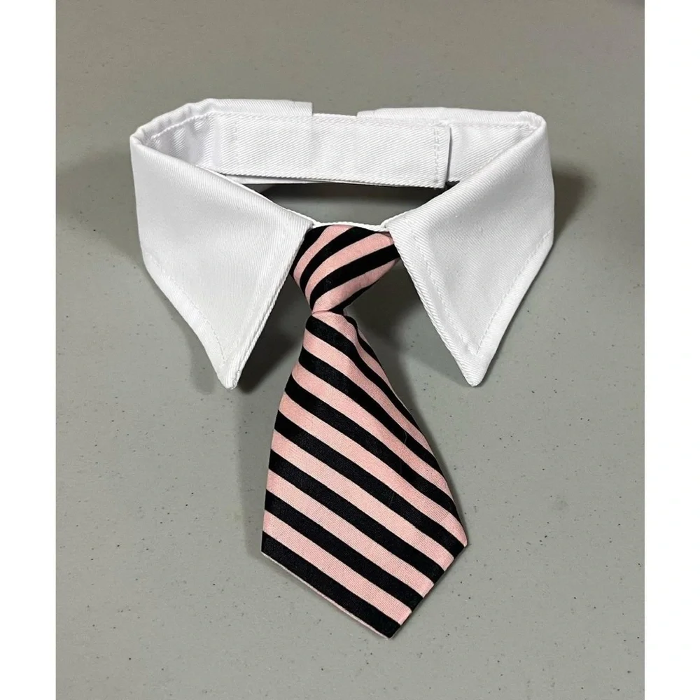 White Collar Striped Tie Cat Dog Pet Necklace Collar Costume Fashion Accessory 🎀
